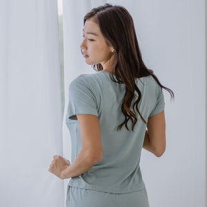 Everyday Bra-less Modal® Fabric Loungewear Set in Cloud Matcha (With In-Built Cups)