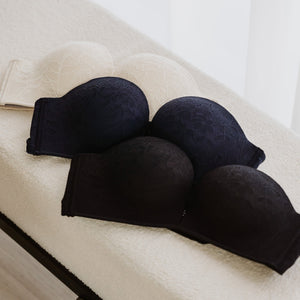 Lift It Up! V2.0 Lace 100% Non-Slip Super Push Up Strapless Wireless Bra in Black