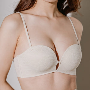 Lift It Up! V2.0 Lace 100% Non-Slip Super Push Up Strapless Wireless Bra in Soft Ivory