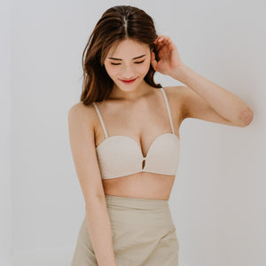 Lift It Up! V2.0 Lace 100% Non-Slip Super Push Up Strapless Wireless Bra in Soft Ivory
