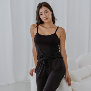 Everyday Bra-less Modal® Fabric Camisole Bra Top in Black (With In-Built Cups)