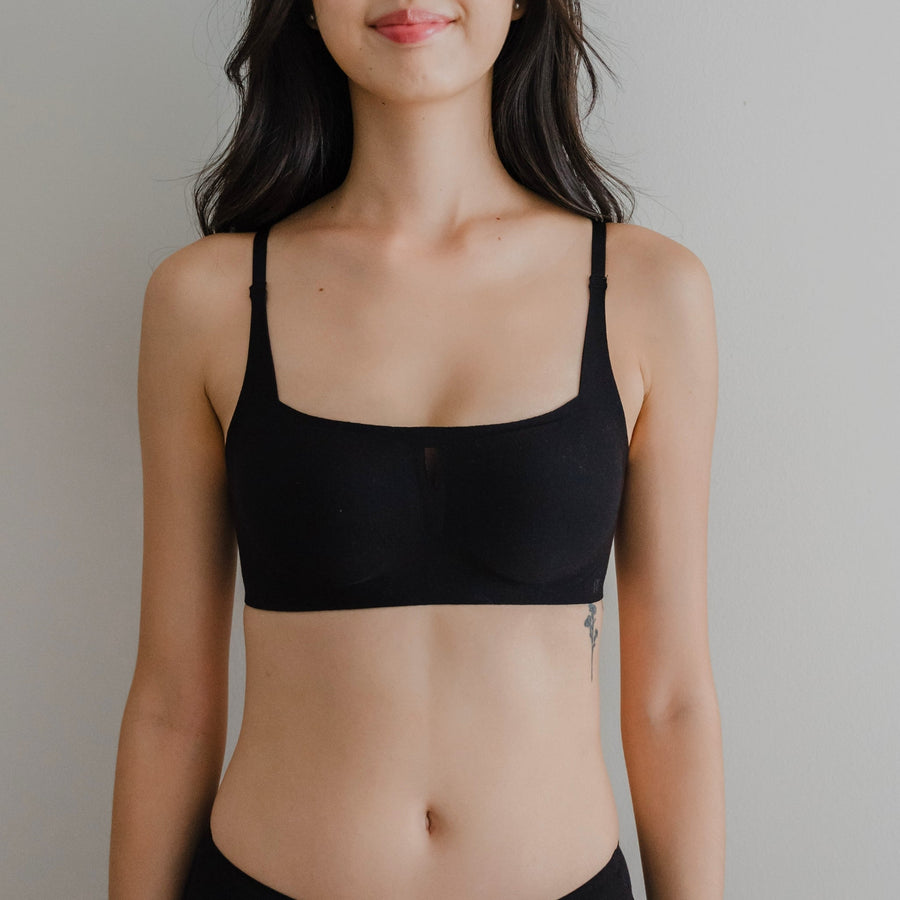 air-ee Cotton Square Neck Seamless Bra in Black (Machine Wash Edition)