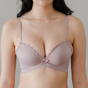 Perky Lift! Lash-Lace Seamless Push Up Wireless Bra in Sunset Plum