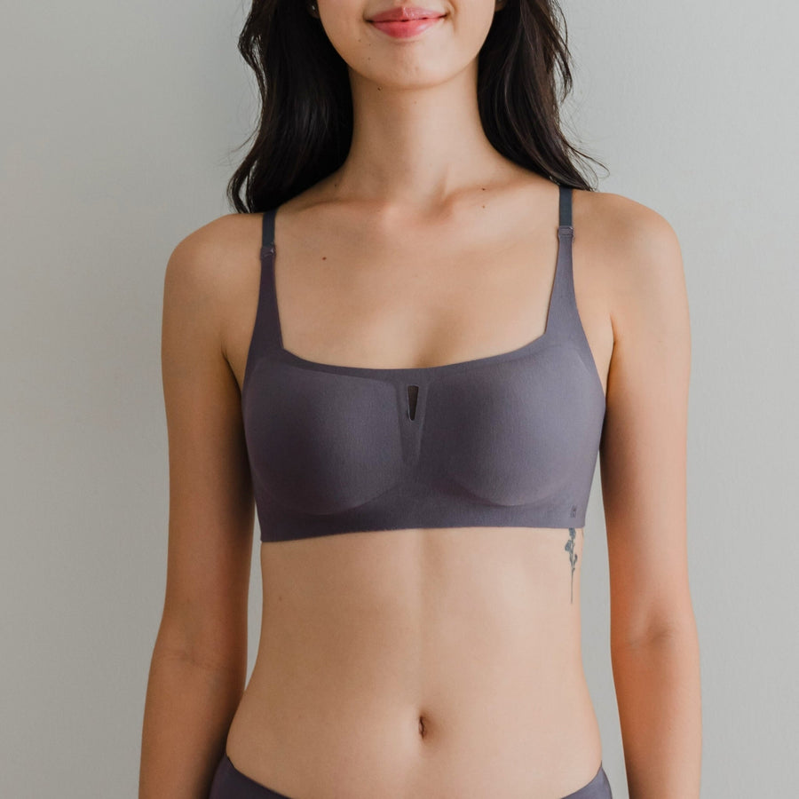 air-ee Cotton Square Neck Seamless Bra in Charcoal (Machine Wash Edition) Limited Edition