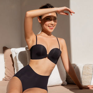 365 Front Clasps Anti-Slip Seamless Strapless Push Up Wireless Bra in Black