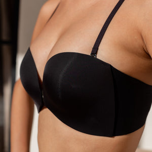 365 Front Clasps Anti-Slip Seamless Strapless Push Up Wireless Bra in Black
