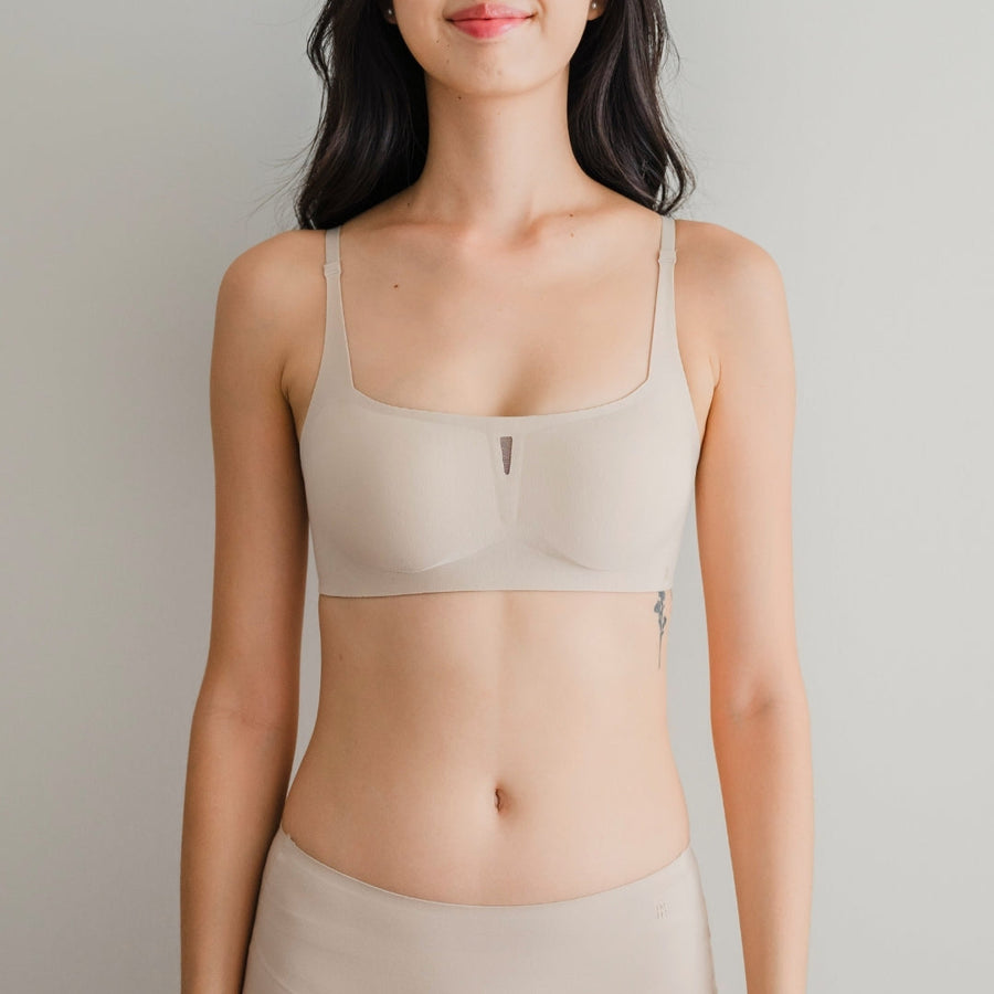 air-ee Cotton Square Neck Seamless Bra in Almond Nude (Machine Wash Edition)