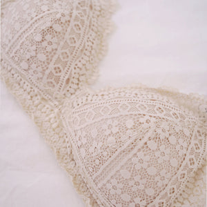 Hoppy Poppy! V2.0 Seamless Lightly-Lined Lace Bralette in Oatmilk