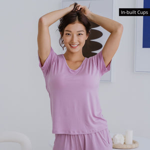 Everyday Bra-less Modal® Fabric Loungewear Set in Cloud Lilac (With In-Built Cups)