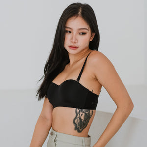 Full Scoop! Seamless Lightly-lined Anti-slip Strapless Wireless Bra in Black