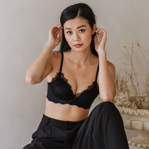 Buttery Lash-Lace! Seamless Super Push Up Wireless Bra in Black
