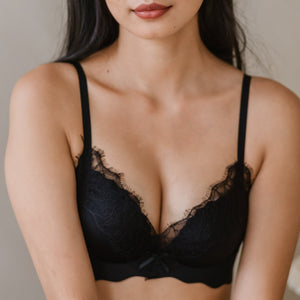 Buttery Lash-Lace! Seamless Super Push Up Wireless Bra in Black