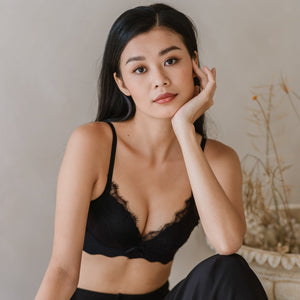Buttery Lash-Lace! Seamless Super Push Up Wireless Bra in Black