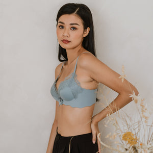 Buttery Lash-Lace! Seamless Super Push Up Wireless Bra in Dusty Sky