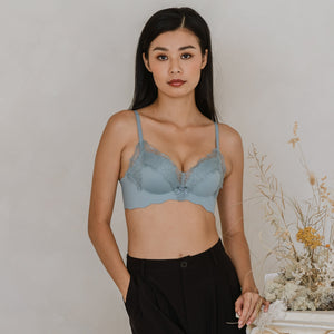 Buttery Lash-Lace! Seamless Super Push Up Wireless Bra in Dusty Sky