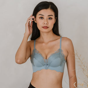 Buttery Lash-Lace! Seamless Super Push Up Wireless Bra in Dusty Sky