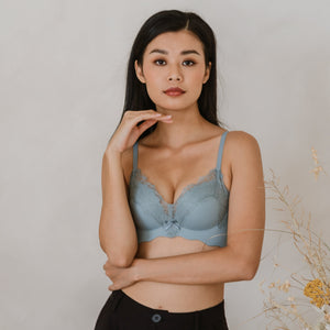 Buttery Lash-Lace! Seamless Super Push Up Wireless Bra in Dusty Sky