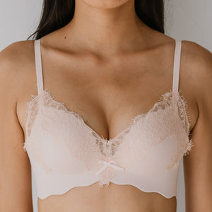 Buttery Lash-Lace! Seamless Super Push Up Wireless Bra in Pinkish Nude