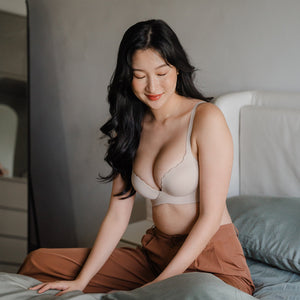 Bulge-Free! Contour Comfort Super Push Up Seamless Wireless Bra in Velvet Creme