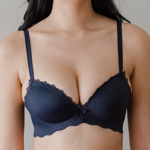 Perky Lift! Lash-Lace Seamless Push Up Wireless Bra in Midnight Blue
