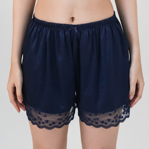 Full Bloom Satin Lounge Shorts in Midnight Blue