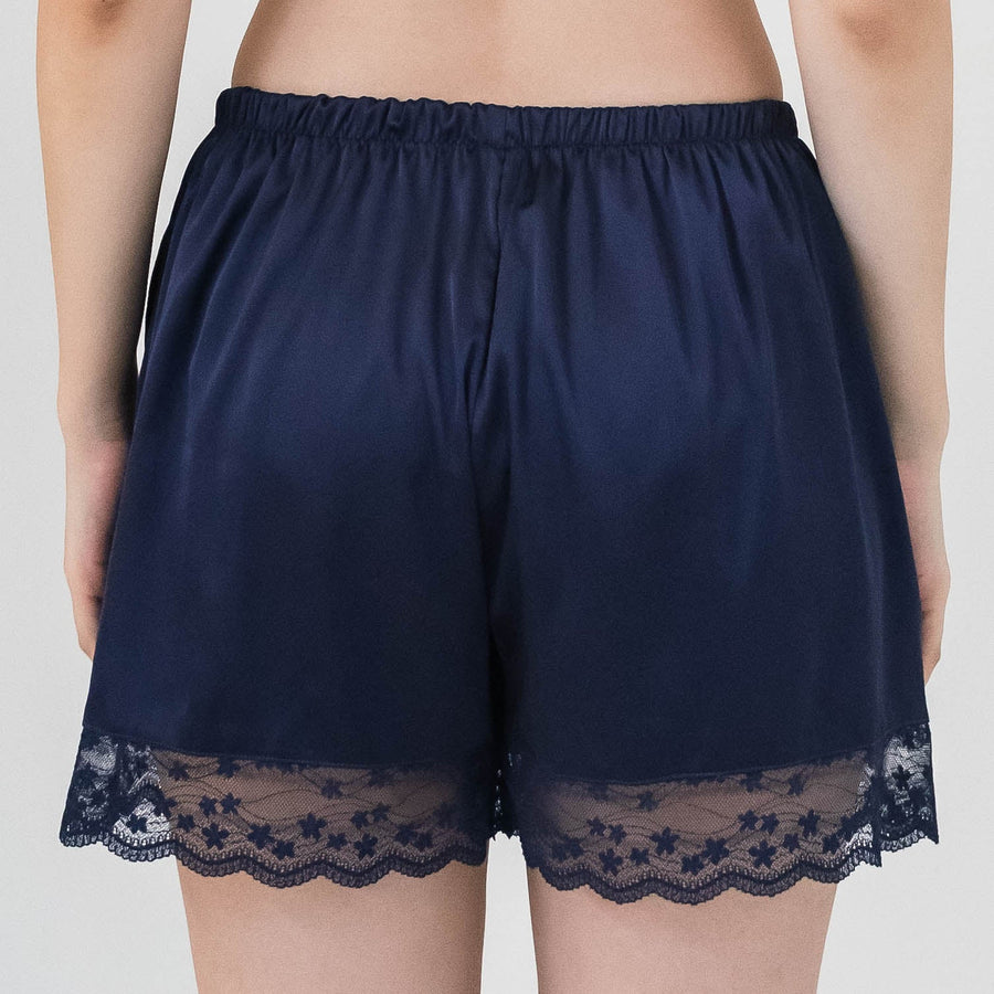 Full Bloom Satin Lounge Shorts in Midnight Blue