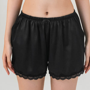 Soft Bloom Satin Lounge Shorts in Black