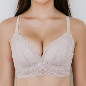 Lace Contour Super Push Up Wireless Bra in Greyish Nude