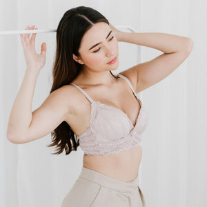 Lace Contour Super Push Up Wireless Bra in Greyish Nude