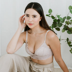 Lace Contour Super Push Up Wireless Bra in Greyish Nude