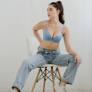 Perk Me Up! Seamless Super Push Up Wireless Bra in Matte Blue
