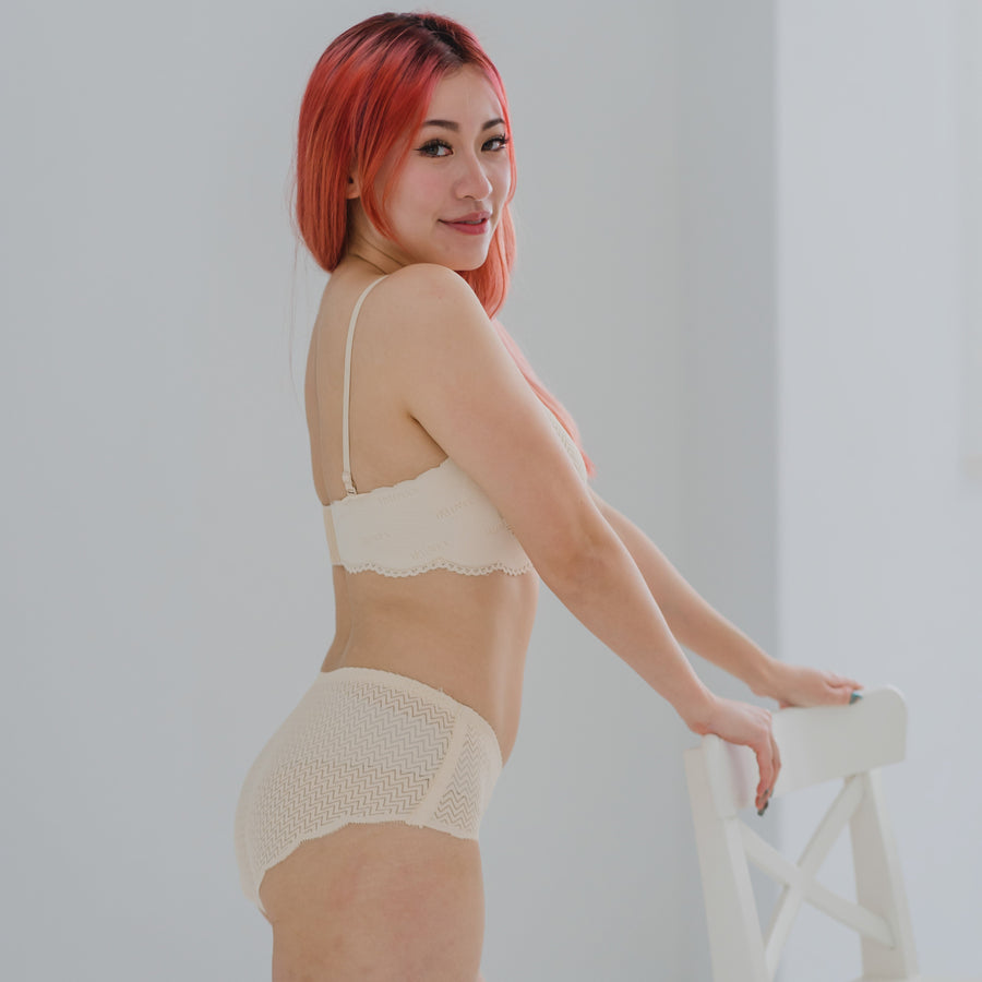 air-ee Lace Mid-Rise Seamless Cheekie in Almond Nude (Signature Edition)